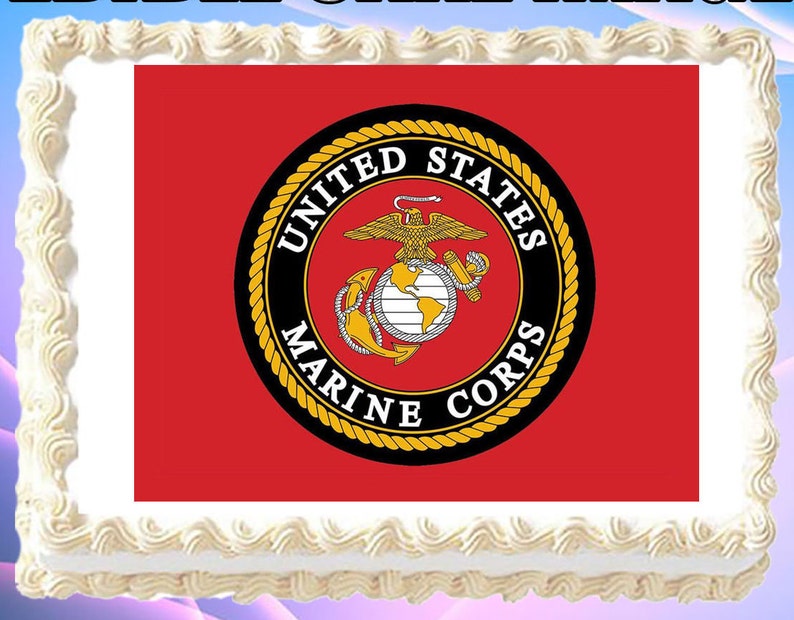 United States Marine Corps Cake Topper Edible Image Frosting Circle
