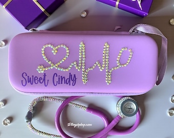 Custom Stethoscope, Purple Tubing with Iridescent Rhinestones, Optional Lavender Case