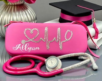 Raspberry Luxe Bling Stethoscope with Case | Pink Rhinestone Nurse Gift Littmann Classic, RN Accessories