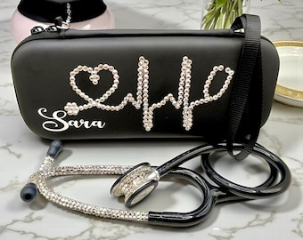 Handmade Bling Stethoscope: Clear Rhinestone, Black Edition