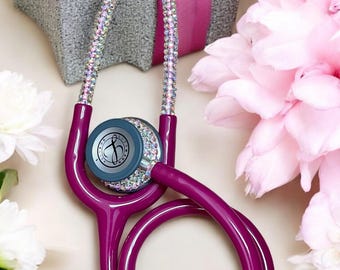 Bling Stethoscope • Littmann Classic III Raspberry • Golden Iridescent Rhinestones • Personalized Nurse Gift