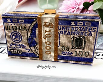 Dollar Sign Purse: Rhinestone design,  Bling Clutch, Novelty Crossbody bag