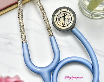 Littmann Stethoscope with Rhinestones: Ceil blue tubing, Bling Nursing Gift