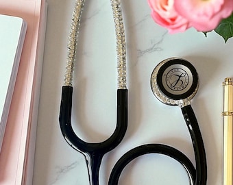 Handmade Bling Stethoscope: Clear Rhinestone, Black Edition