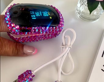 Cotton Candy Pink Pulse Oximeter: Rhinestone Heart Rate Monitor, nursing equipment