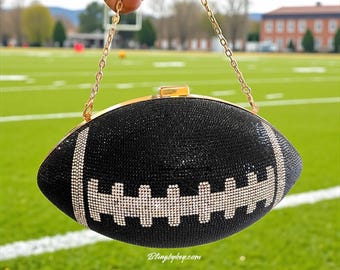 Football Purse •Black Rhinestone • Crossbody Bag • Wristlet Clutch • game day glam