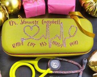 Littmann Stethoscope: Ray of sunshine, lemon Lime Yellow handcrafted with AB Pink Preciosa Crystals