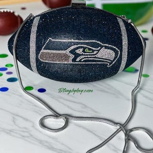 Seattle Seahawks Rhinestone Football Purse: Bling Game Day Crossbody Wristlet