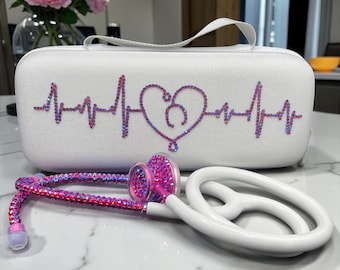 White Bling Stethoscope Bundle: MDF Acoustica, Cotton Candy, Glitter decor Case - Custom Nurse Gift