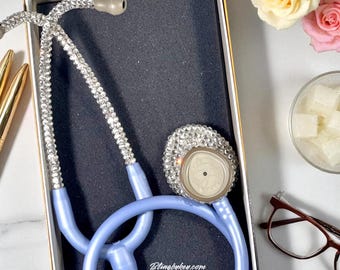 Rhinestone Littmann Stethoscope: Bling Medical Device, Ceil Blue Nurse Gift