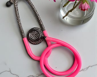 Vibrant Pink Bling Stethoscope: Black Rhinestones, nurse graduation medical gift