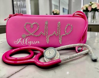 Raspberry Luxe Bling Stethoscope with Case | Pink Rhinestone Nurse Gift Littmann Classic, RN Accessories
