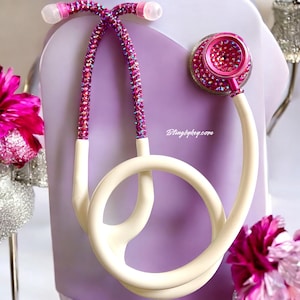 Bling Stethoscope Bundle – White MDF Acoustica with AB Rhinestones + Glitter Case | Nurse Gift Set, Custom Medical Accessory| Blingbykey