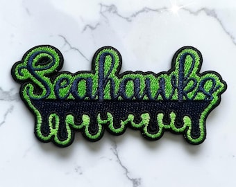 Seattle Seahawks Football-Inspired Iron-On Patch, Embroidered Football Applique (3.5" W x 1.75" H)
