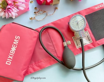 Rhinestone Blood Pressure Cuff- Stylish Pink Health Monitoring Tool, Gift for Healthcare Workers