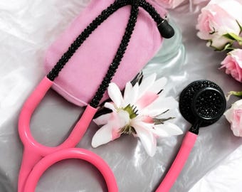 Bright Bling Stethoscope: Black Rhinestone Prestige Medical - Neon Nurse Gift