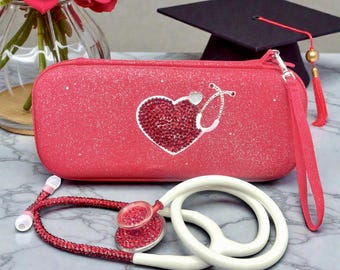 Handmade White Stethoscope with Red Rhinestones: Medical Practitioner Gift