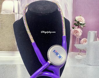 Victorious Gift Set • Bling Stethoscope + Case • Purple & Gold • Luxury Nurse Gift by BlingByKey