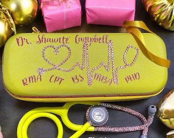 Littmann Stethoscope with Lemon Lime Tubing, Pink Preciosa Crystal Bling Case