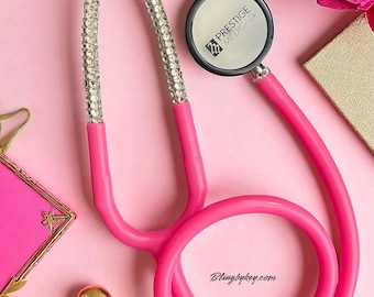 Bright Pink Medical Stethoscope: Barbie Vibes Sparkling Clear Rhinestone -Graduation Nurse Gift