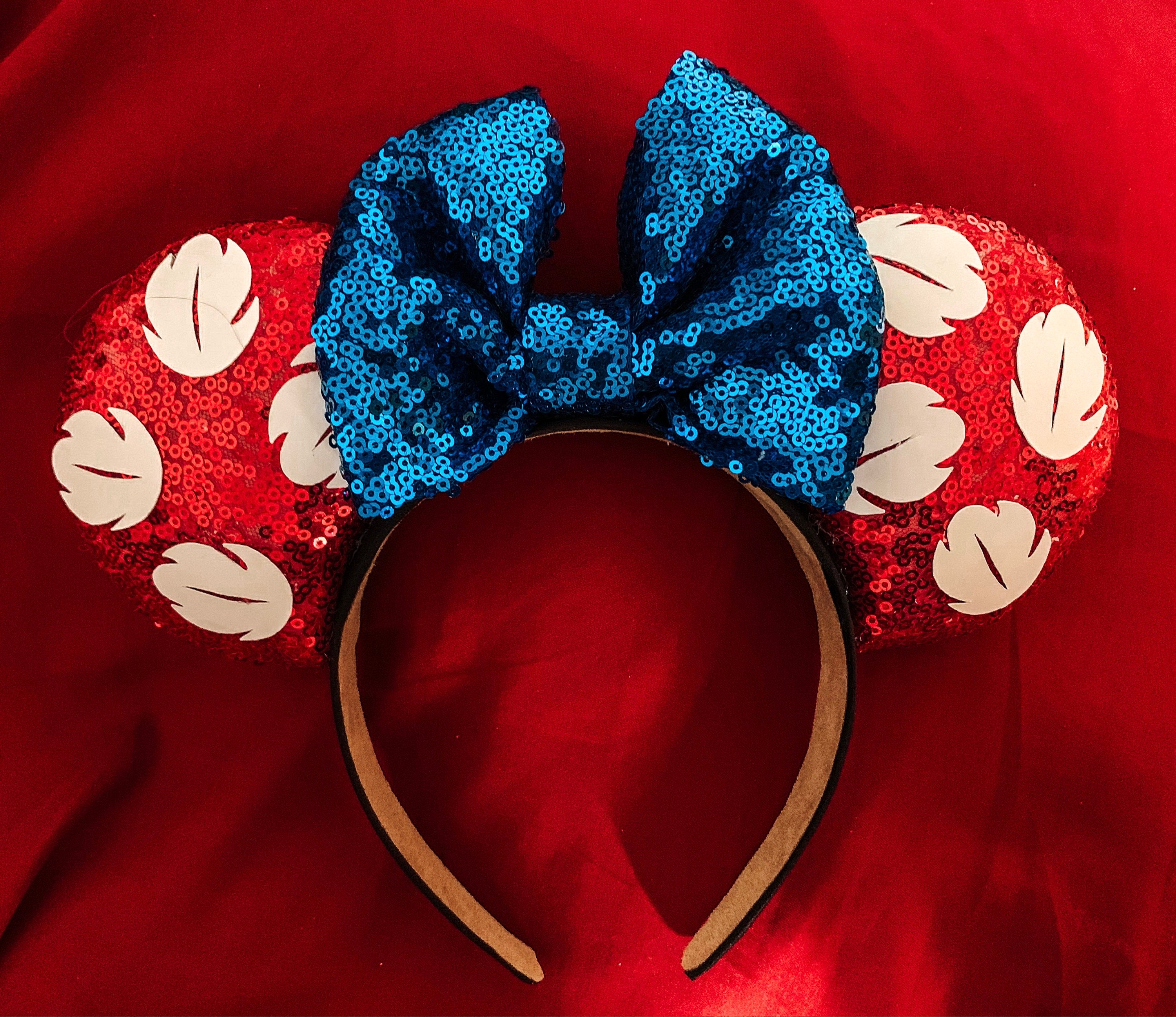 Glitter Stitch Holographic Inspired Minnie Mickey Ears headband,  Disneyland, Stitch Headband, Blue Alien, Sequin Bow, Lilo and Stitch Angel