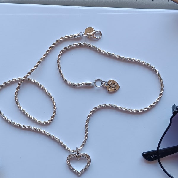 Diamond Heart and Rope Chain| Unisex| Eyeglasses & Sunglasses Holder Necklace