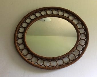Large Boho Rattan style mirror/vintage 1970s