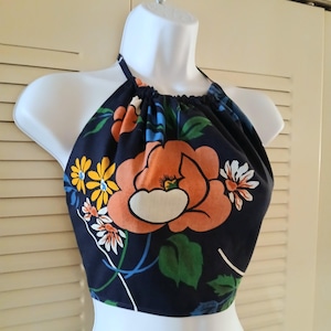 Womens Blue Floral Peony Halter top size small/medium
