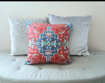 Red Aztec design pillow cover and pillow