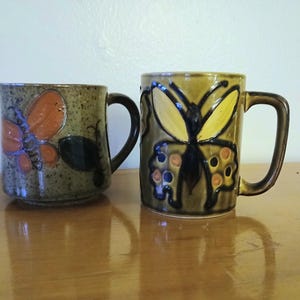 Vintage stoneware butterfly mugs set of 2