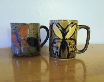 Vintage stoneware butterfly mugs set of 2