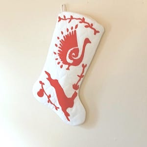 Red and White Otomi hand appliqued Christmas stocking