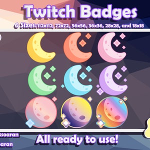 9 Pastel Moon sub badges for streamers || Twitch sub badges|| Bit Badges || || cute kawaii pastel moons stream badges emotes