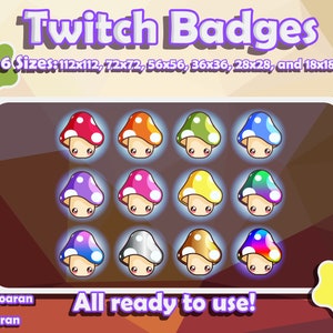 Sous-badges Mushroom Twitch || Sous-badges champignons pour streamers || Automne cottagecore mignon kawaii stream badges emotes
