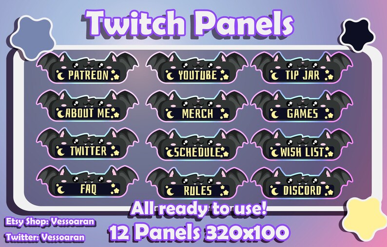 12 Twitch Kawaii Bat Panels / Panels / Kawaii / Streamer / Sparkles ...