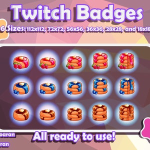 Twitch sub badges|| Bit Badges || Pancake sub badges for streamers || cute kawaii pancakes stream badges emotes