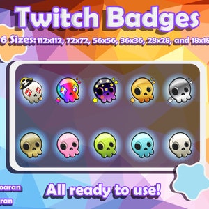 Twitch sub badges || Skull sub badges for streamers || cute kawaii stream badges emotes