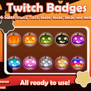 Halloween Twitch sub badges || Pumpkin sub badges for streamers || Halloween pumpkin cute kawaii stream badges emotes
