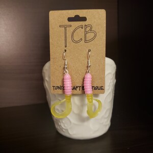 Bubble Gum Rage Tail Grub Earrings