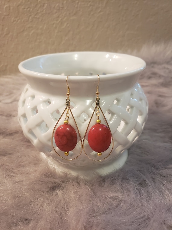 Formal Earrings Red Teardrop Twist Detail Dangle