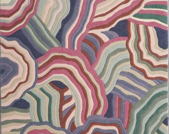 Hand Tufted Wool Rug, Modern Boho Colorful Area Floor Art Carpet