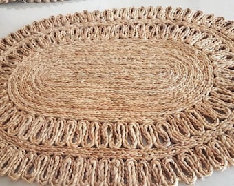 Jute Rug Round Braided Natural Hemp: Custom Size Indoor Outdoor Area Rug