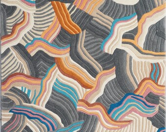 Hand Tufted Wool Rug, Modern Boho Abstract Floor Art, Colorful Area Carpet
