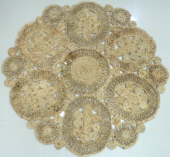 Jute Round Rug Natural Hand Braided Soft Yarn 3-6 Feet Boho Decor