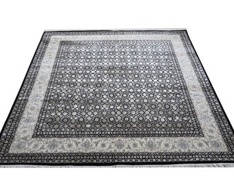 Hand Knotted Wool and Silk Rug – Black Ivory Carpet for Living Room & Kids Room