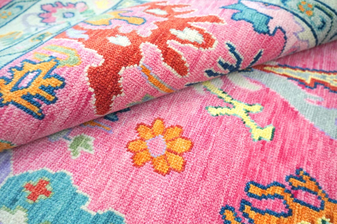 Pink Oushak Rug: 2x3,3x5,4x6,5x7,5x8,6x9,8x10,9x12 Indian Wool Carpet ...