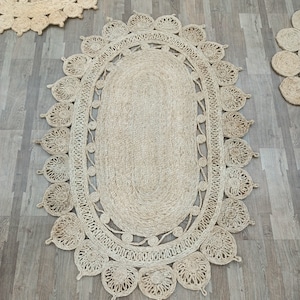 Jute Oval Rug, Indoor Floor Decor Rug, Natural yarn rug, Boho home decor, Room friendly rug,