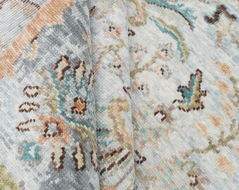 Handmade 5x7 Oushak Rug - Muted Sage Green and Blue