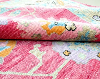 Hanmade Pink Oushak Rug: Hot Pink, Urban Lavish Design, 8x10 ft Halloween Home Decor
