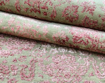 Hand Knotted Runner Rug Wool Silk: 2.5x11.9 Beige Pink Modern Persian Carpet